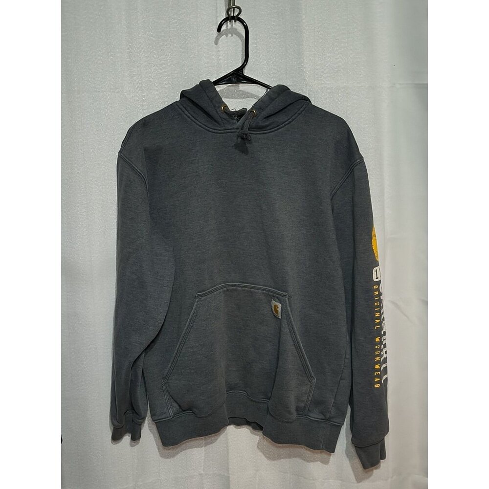 Carhartt Original Fit Arm Spell Out Hooded Men’s Size Medium Sweatshirt Grey